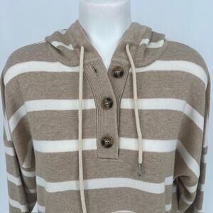 Thread & Supply Striped Hooded Soft Knit Sweater M Cozy Casual Earthy Coastal